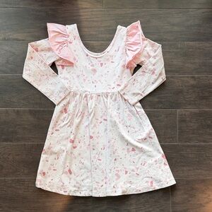 Adorable Pink and White Kids Dress with Ruffle Sleeves